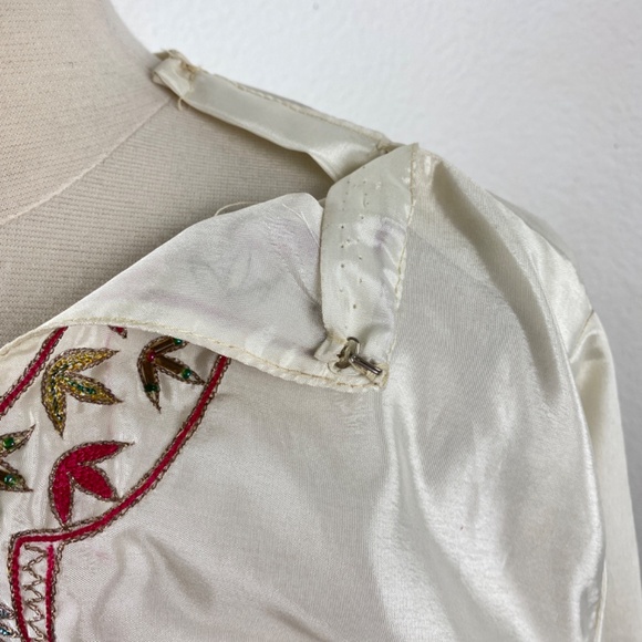 Vintage Ethnic White Embroidered Tunic Medium Mirrors Poly Boho Festival Party - Picture 9 of 9
